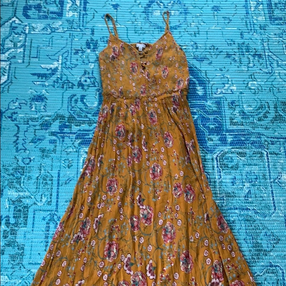 NWOT- golden mustard floral light cotton dress